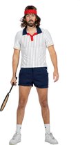 Wilbers & Wilbers - Tennis Kostuum - Vintage Sports Tennis - Man - Blauw, Wit / Beige - Maat 56 - Carnavalskleding - Verkleedkleding