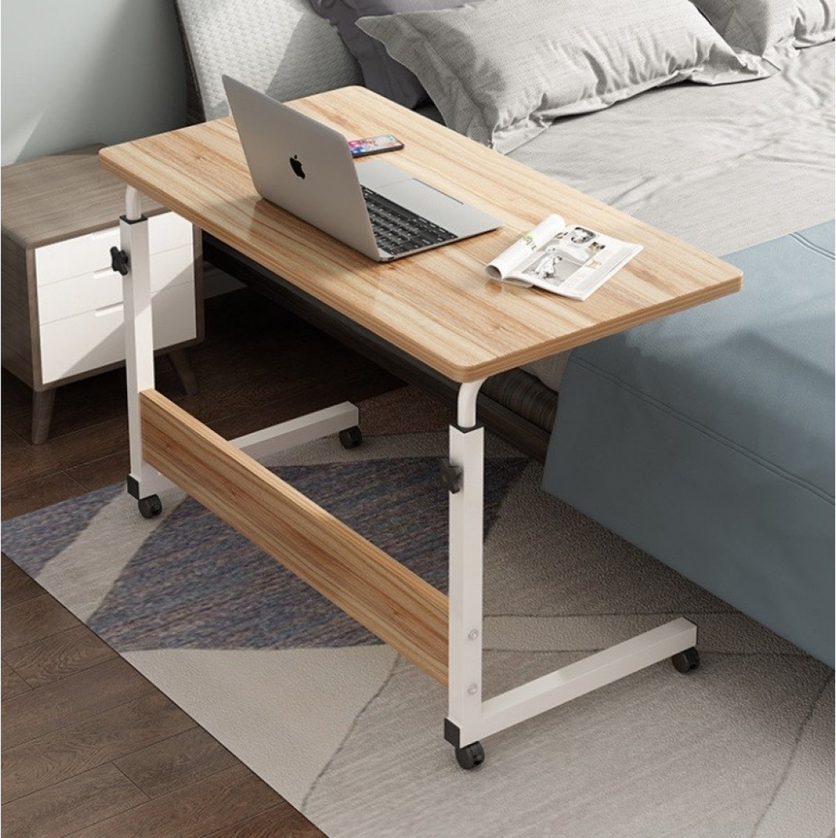 Mobiele Bureau - Laptop bijzettafel - Sta bureau voor laptop tafel voor thuis - Bureau Op Wielen - thuiskantoor - (80cm * 40cm)