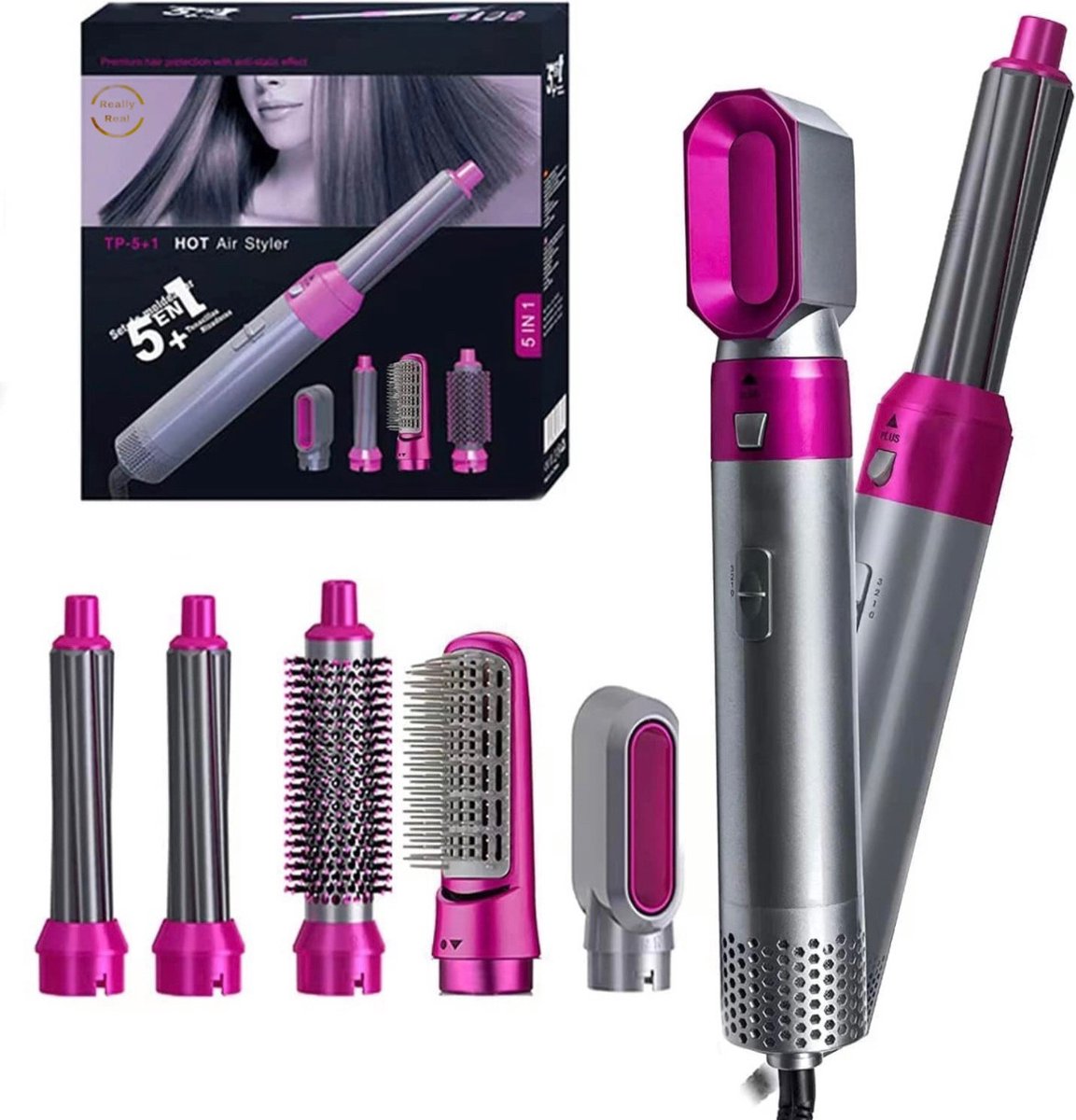 ReallyReal® Airwrap - 5 in 1 set - Fohn - Krultang - Stijltang - Fohnborstel - Krulborstel - Multistyler met 5 opzetstukken - Haarborstel - Haardroger