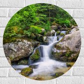 Muursticker Cirkel - Mooie Waterval tussen Rotsen in het Bos - 60x60 cm Foto op Muursticker