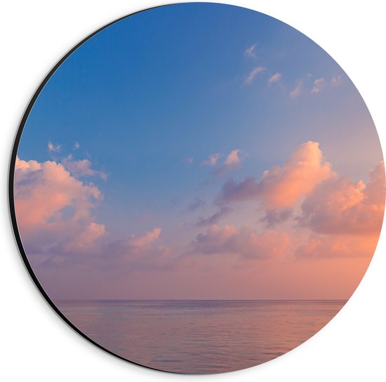 Dibond Muurcirkel - Zonsondergang op Zee met Zachte Pastelkleuren - 20x20 cm Foto op Aluminium Muurcirkel (met ophangsysteem)