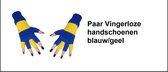 Paar vingerloze handschoen blauw/geel - Feest festival thema feest party optocht themafeest
