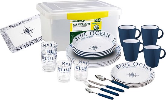Brunner - Camping Serviesset - Blue Ocean - All Inclusive - 36 delig - Melamine - Vaatwasserbestendig - BPA-vrij — afbeelding 2