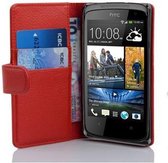 Cadorabo Hoesje geschikt voor HTC Desire 500 in INFERNO ROOD - Beschermhoes van getextureerd kunstleder en kaartvakje Book Case Cover Etui
