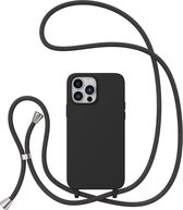 Hoesje Geschikt voor iPhone 14 Pro Hoesje met Koord Zwart - soft Siliconen Back Cove