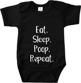 Eat sleep poop repeat - Maat 80 - Romper zwart