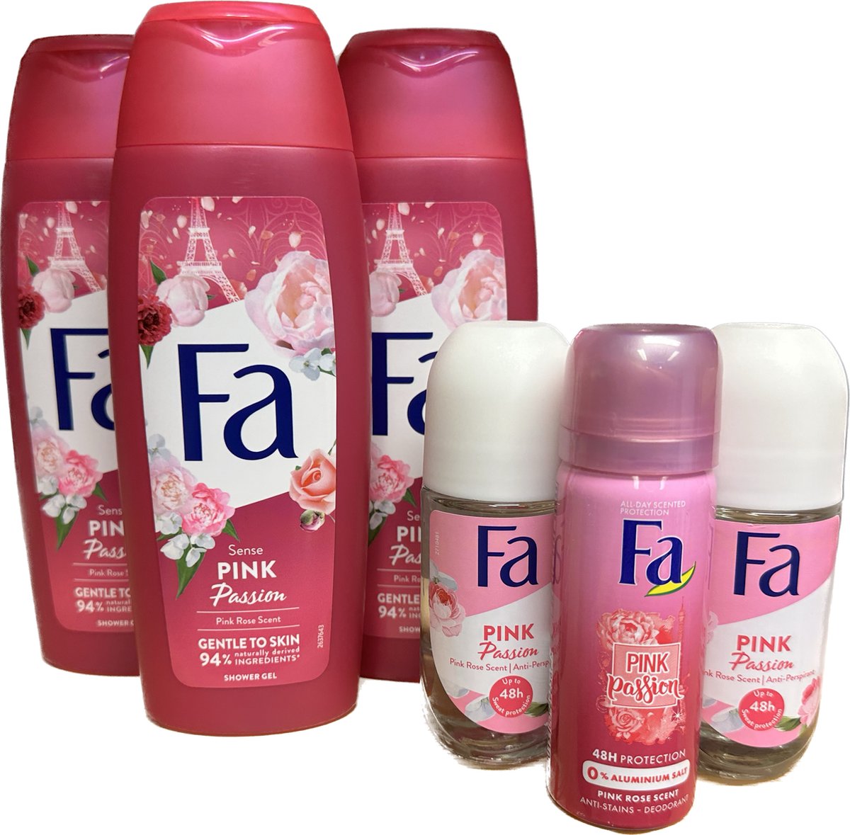 FA Pink Passion Pakket - Douchegel / Deo Roller / Deo Spray