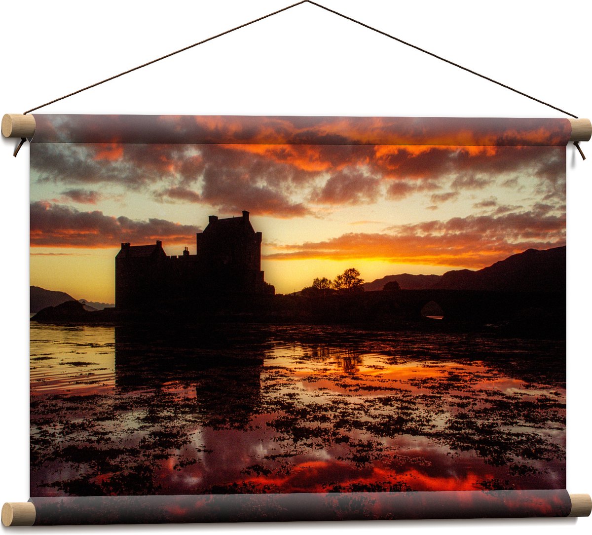Textielposter - Meer rond Kasteel na Zonsondergang - 60x40 cm Foto op Textiel