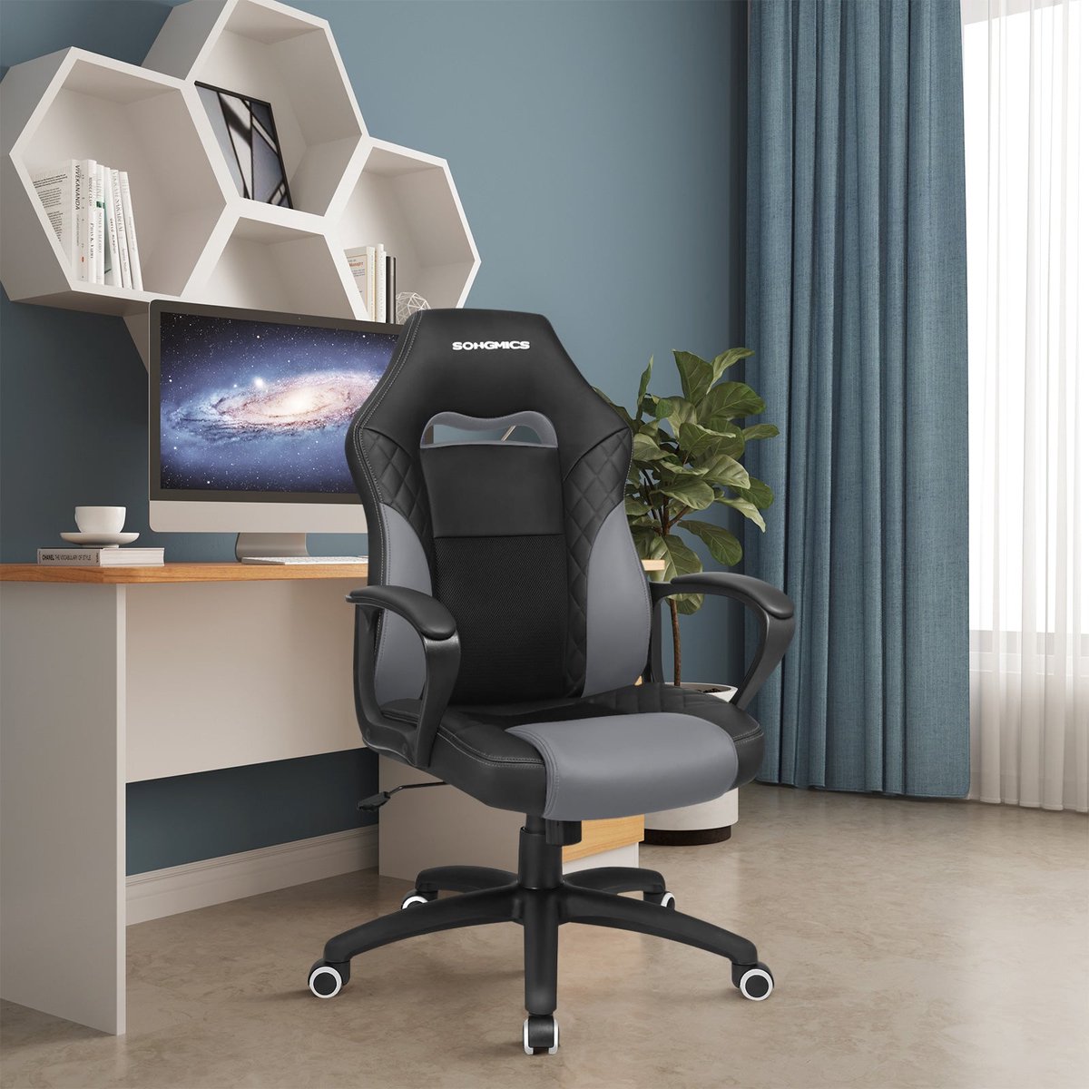Gaming Chair - Bureaustoel - Met Wipfunctie - Racing Chair - Zwart grijs