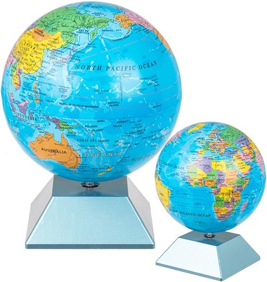 Roterende wereldbol - Rotating Globe - Out of the Blue -Decoratie wereldbol - 14 CM - Bureau accesoire - Nederlandstalig