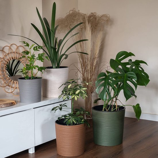 KADAX Bloempot met houtspaanders, elegante bloempot, met uitneembaar inzetstuk, bloempotbescherming voor kantoor, bloembak, pot, tuinschaal, diameter 30 cm, grafiet