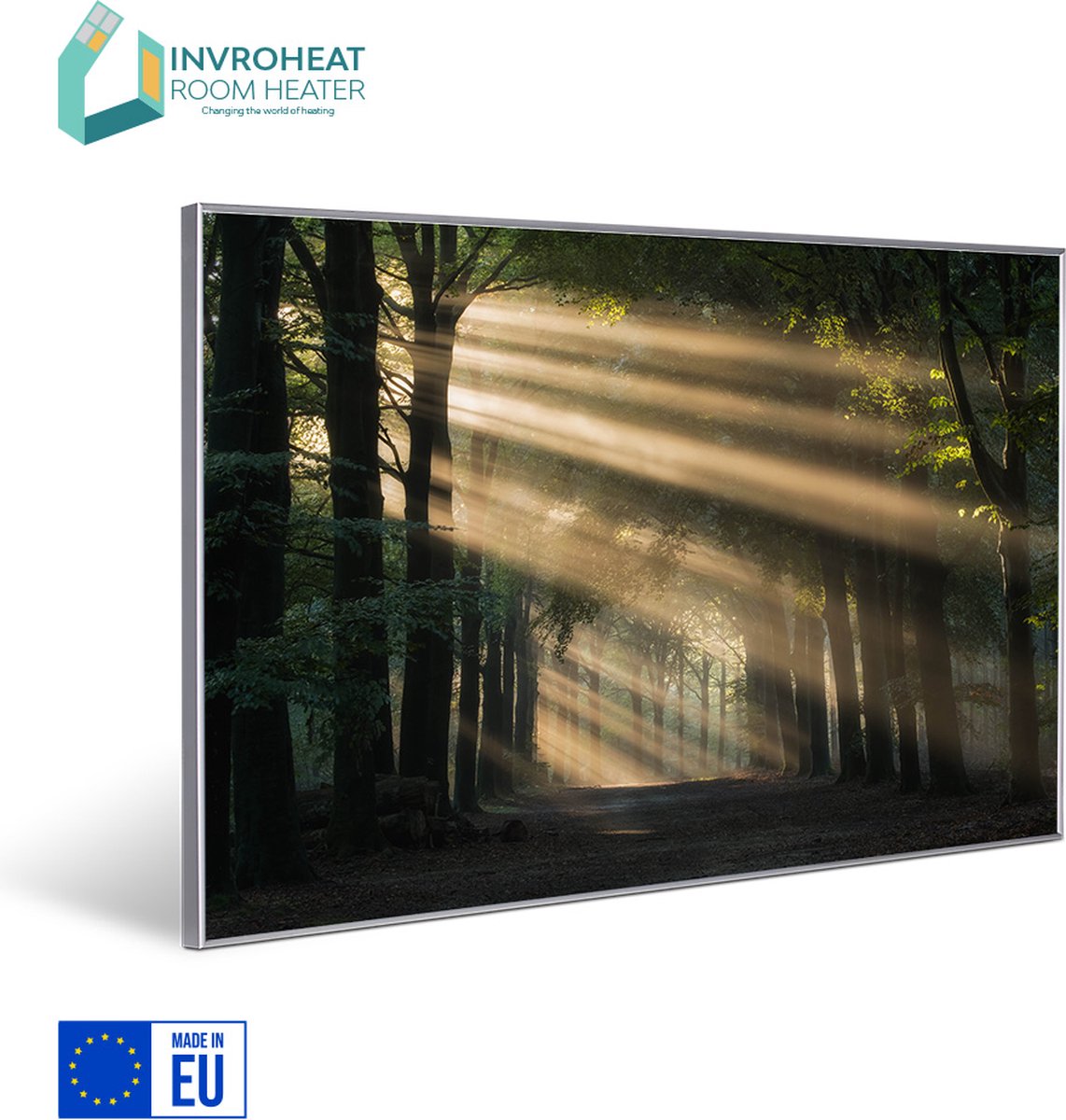 Invroheat infrarood paneel Zonnestralen in het bos - 800Watt - 91.5x61cm - 16 m2 - afbeelding verwisselbaar - duurzaam en energiezuinig
