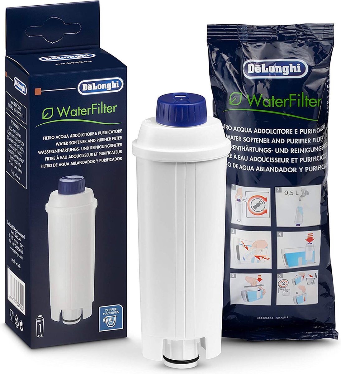 Filtre à eau remplace DeLonghi DLS C002, 8004399327252, 5513292811 pour  machine à café DeLonghi – blanc