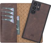 Bouletta geschikt voor Samsung Galaxy S23 Ultra lederen Uitneembare BookCase hoesje - Antic Coffee