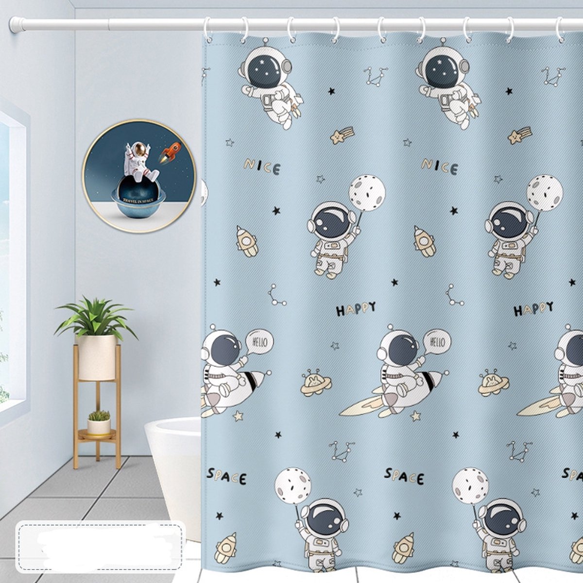 Douchegordijn polyester douchegordijn digitaal printen verdikt waterdicht badkamergordijn balkongordijn inclusief ringen 180x200cm (astronaut)