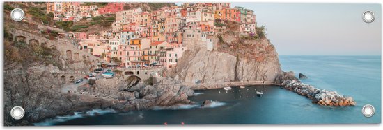 Tuinposter – Huisjes aan de Kust in Cinque Terre, Italië - 60x20 cm Foto op Tuinposter (wanddecoratie voor buiten en binnen)
