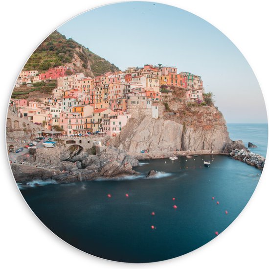 PVC Schuimplaat Muurcirkel - Huisjes aan de Kust in Cinque Terre, Italië - 60x60 cm Foto op Muurcirkel (met ophangsysteem)