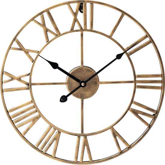 LW Collection grote wandklok goud 60cm romeinse cijfers - Industrieel Klok Griekse Cijfers - Moderne wandklok - Stil uurwerk