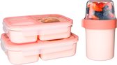 Lock&Lock Lunch Set - Tasse à yaourt et boîtes à lunch - Boîte à bento - Tasse à muesli - Boîtes à goûter - Pot à lunch - Avec compartiments - Adultes et Enfants - À Go - Boîtes repas - Sans BPA - Rose