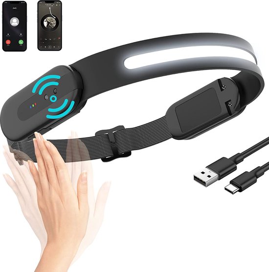 Molisan LED Hoofdlamp 230Â° met Bluetooth-koppeling! - Te bedienen met bewegingssensor - Oplaadbaar USB Type C - 350 lumen