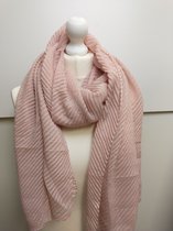 Lange dames sjaal Margaret effen motief geplooid mousseline effect roze
