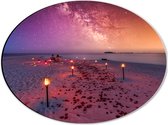 Dibond Ovaal - Romantisch Tafereel op Strand tijdens de Avond - 40x30 cm Foto op Ovaal (Met Ophangsysteem)