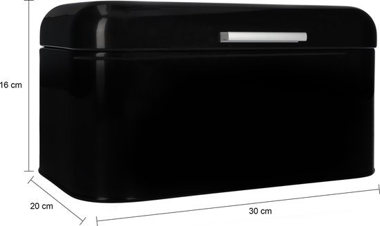 QUVIO Boîte à pain - Boîte à pain - Conserver le pain - Boîte alimentaire frais pour pain - Boîte à pain - Couvercle à rabat - Couvercle à charnière - Zwart - Fer - Capacité 9,5 litres - 20 x 30 x 16 cm