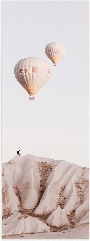 WallClassics - Poster (Mat) - Luchtballonnen boven Bergen - 30x90 cm Foto op Posterpapier met een Matte look
