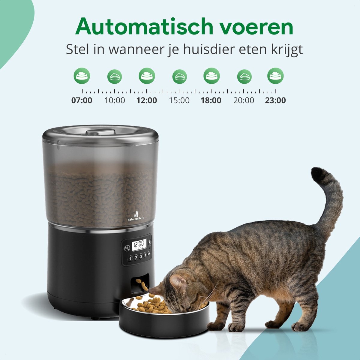 Afbeelding 2 van SelectedPets Automatische voerbak kat en hond 4L - Voerautomaat kat - Zwart - Inclusief Nederlandse Handleiding