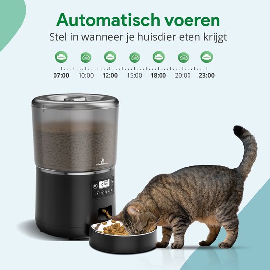Automatische voerbak kat en hond 4L - Voerautomaat kat - Zwart - Inclusief Nederlandse Handleiding