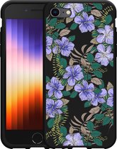 iPhone 7/8 Hoesje Zwart Purple Flowers - Designed by Cazy