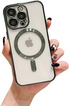 Hoesje Geschikt voor iPhone 14 Pro Max Magnetisch Hoesje Met Lensbeschermer - Geschikt voor magsafe - siliconen - Transparant gekleurde rand - Groen