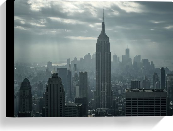 Canvas - Felle Zonnestralen op Wolkenkrabbers van New York - 40x30 cm Foto op Canvas Schilderij (Wanddecoratie op Canvas)