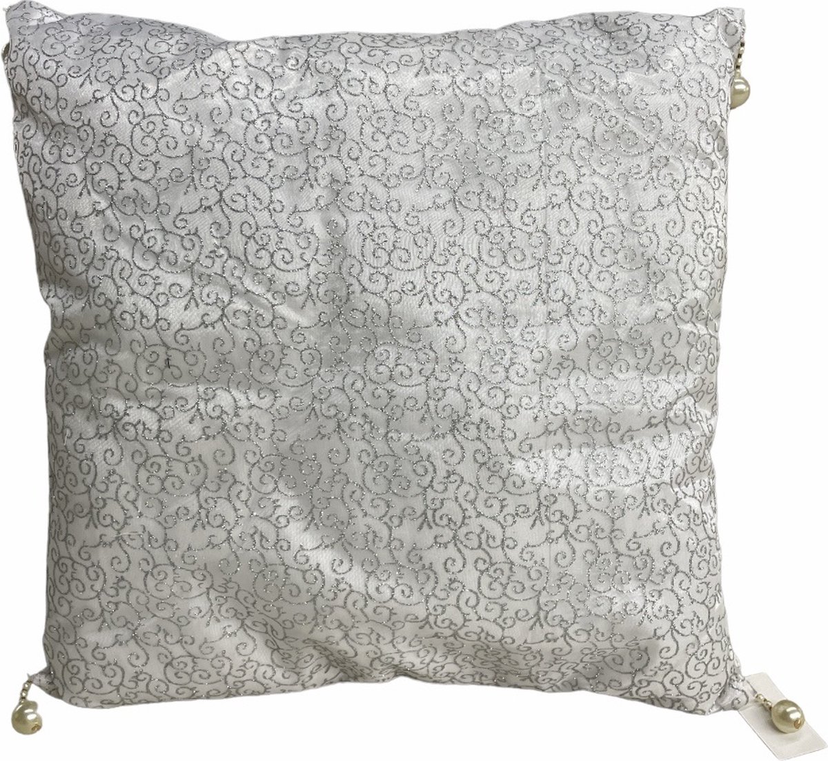 Jolipa Kussen - Sierkussen - Type 56070 - 40cm x 40cm - Kleur: Zilver met parels - Prijs per stuk