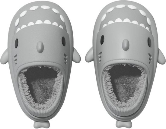 JAXY Shark Slippers - Shark Dias - Shark Slippers - Pantoufles femmes Femme et Homme - Pantoufles Garçons et Filles - Taille 38-39 - Grijs