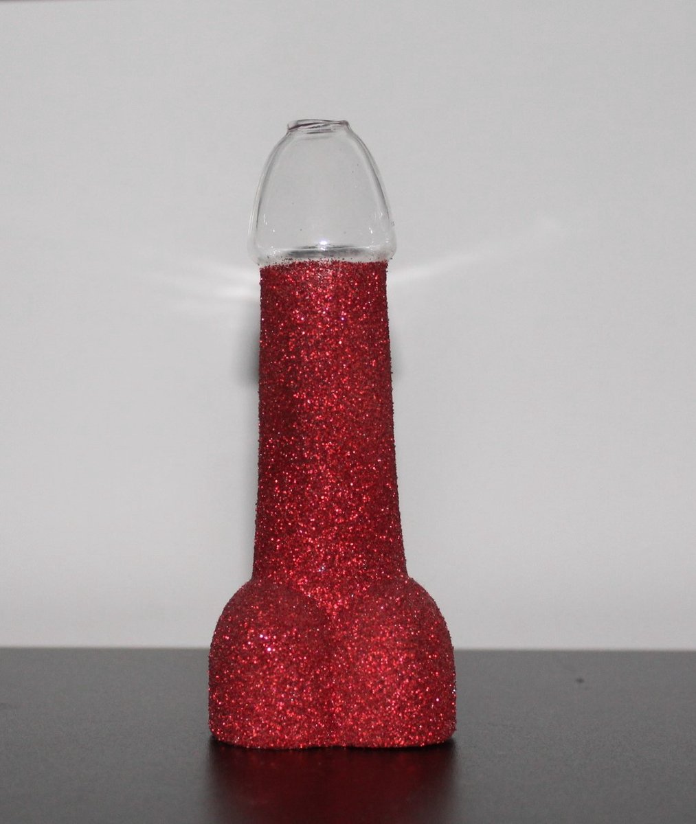Piemel glas / Penis shotglas - Glitter rood - 150ml + GRATIS piemelrietje
