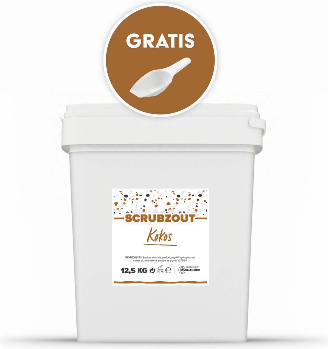 Scrubzout - Kokos - 12,5 kg - Emmer - Met gratis schepje - Navulling - Navullen