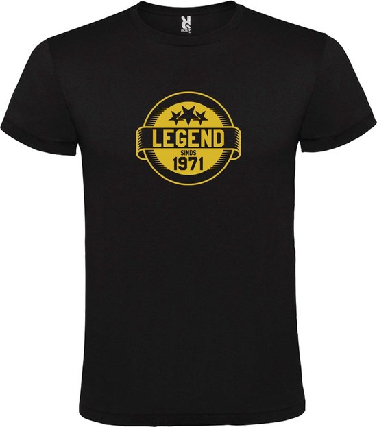 Zwart T-Shirt met “Legend sinds 1971 “ Afbeelding Goud Size XXXXXL