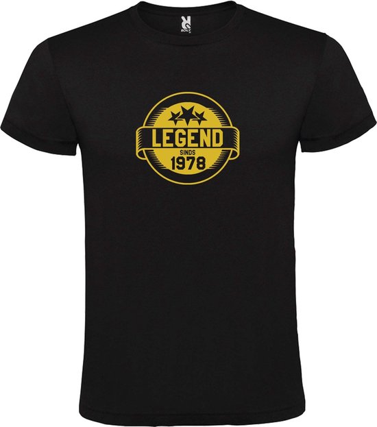 Zwart T-Shirt met “Legend sinds 1978 “ Afbeelding Goud Size S