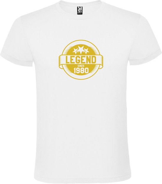 Wit T-Shirt met “Legend sinds 1980 “ Afbeelding Goud Size XXXXL