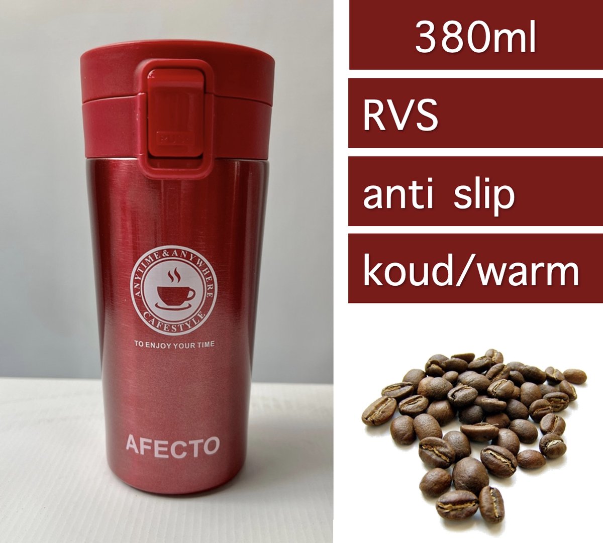 COFFEE TO GO BEKER - rood - 380ml - DUBBELWANDIG - RVS