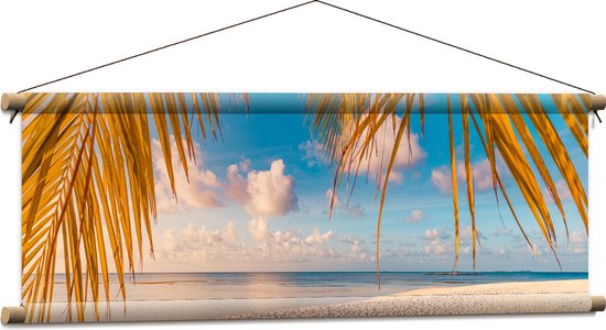 Textielposter - Stand met Overhangende Palmbladeren - 90x30 cm Foto op Textiel