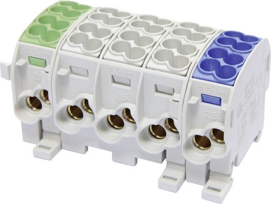 HoraeTec 080150-3-4 Hoofdleiding vertakkingsklem 3-kleurig 5-polig 25 mm² Geleidertype: PE, L, N