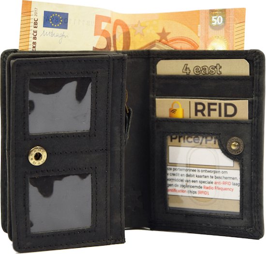 Portemonnee van buffelleer met kleine geld 4E-205- zeer compact met RFID -...