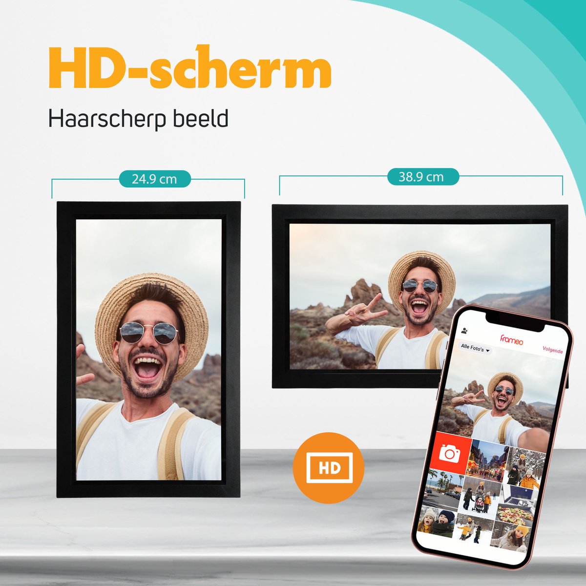 Pora&Co - Digitale fotolijst met WiFi en Frameo App - 15.6 inch - Pora – HD+ -IPS Display – Zwart - Micro SD – Touchscreen thumbnail 5