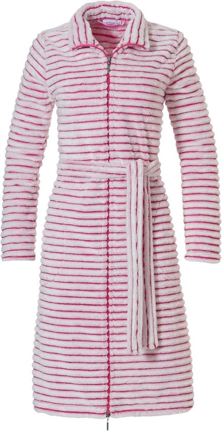 Rits badjas Pastunette - fleece - damesbadjas met ritssluiting - roze - maat S (36/38)