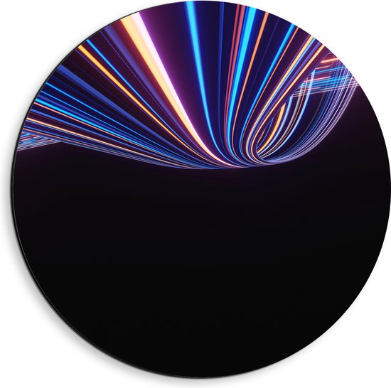 Dibond Muurcirkel - Abstracte Neonkleurige Lijnen - 40x40 cm Foto op Aluminium Muurcirkel (met ophangsysteem)