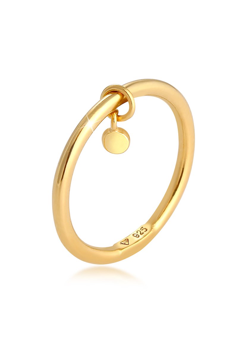 Elli - Ring - Dames Bandring Round Platelet Basic Minimal in 925 Sterling Zilver Verguld - Dames
