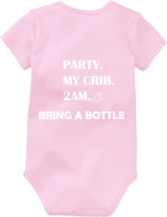 Party. My Crib. 2 AM. Bring A Bottle Rompertje | Babyromper | Feest | Fles | Voeding | Baby | Geboorte | Kind | Slapeloze nachten | Pasgeboren | Romper