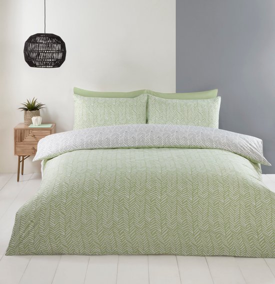 Housse de couette Helston vert - Microfibre - Lits-jumeaux - 230x220 cm - 2pcs. 50x75 cm - Taies d'oreiller